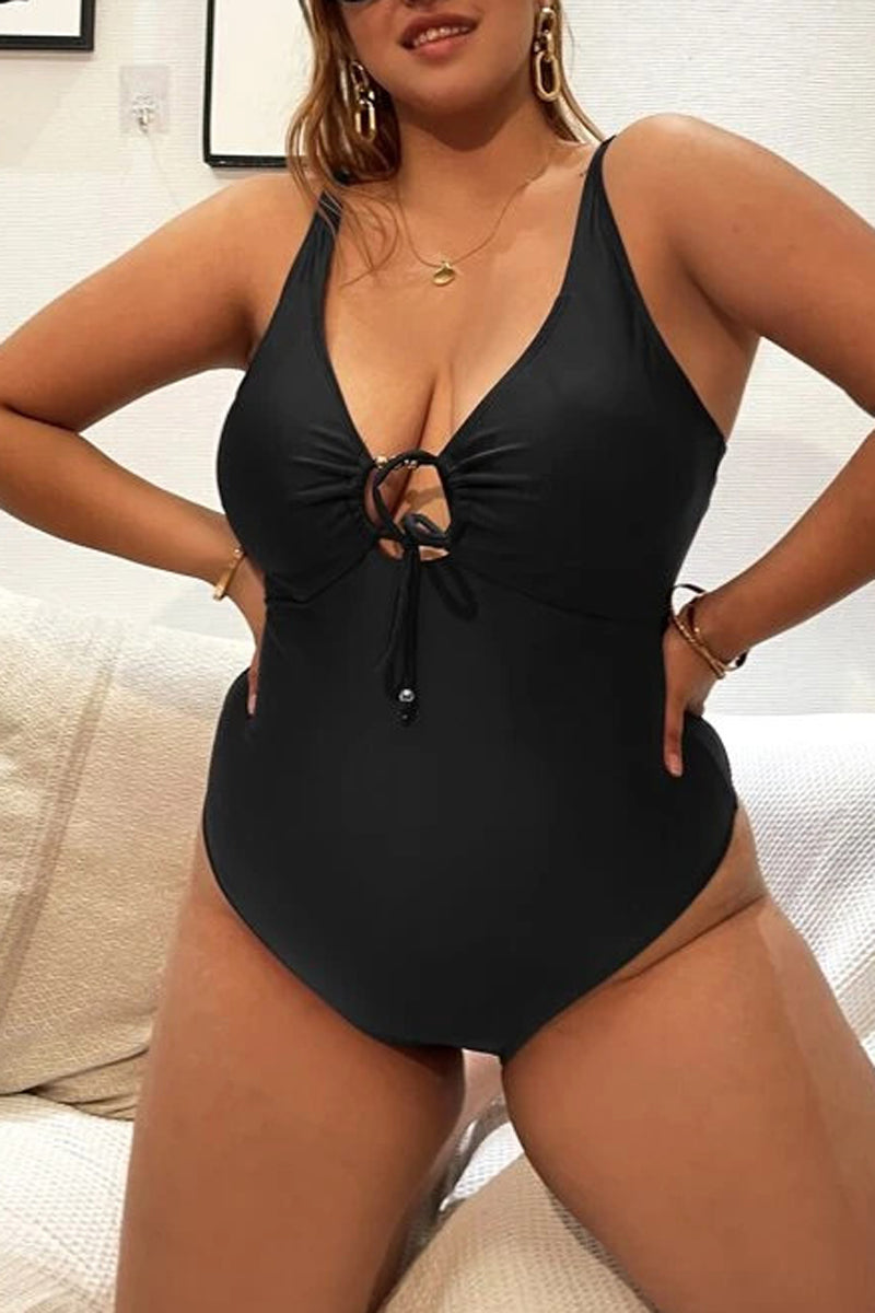 Plus Size Solid Cami Cut Out Backless One Piece Swimsuit - Fashionaviv-Swimwear-[product_label]