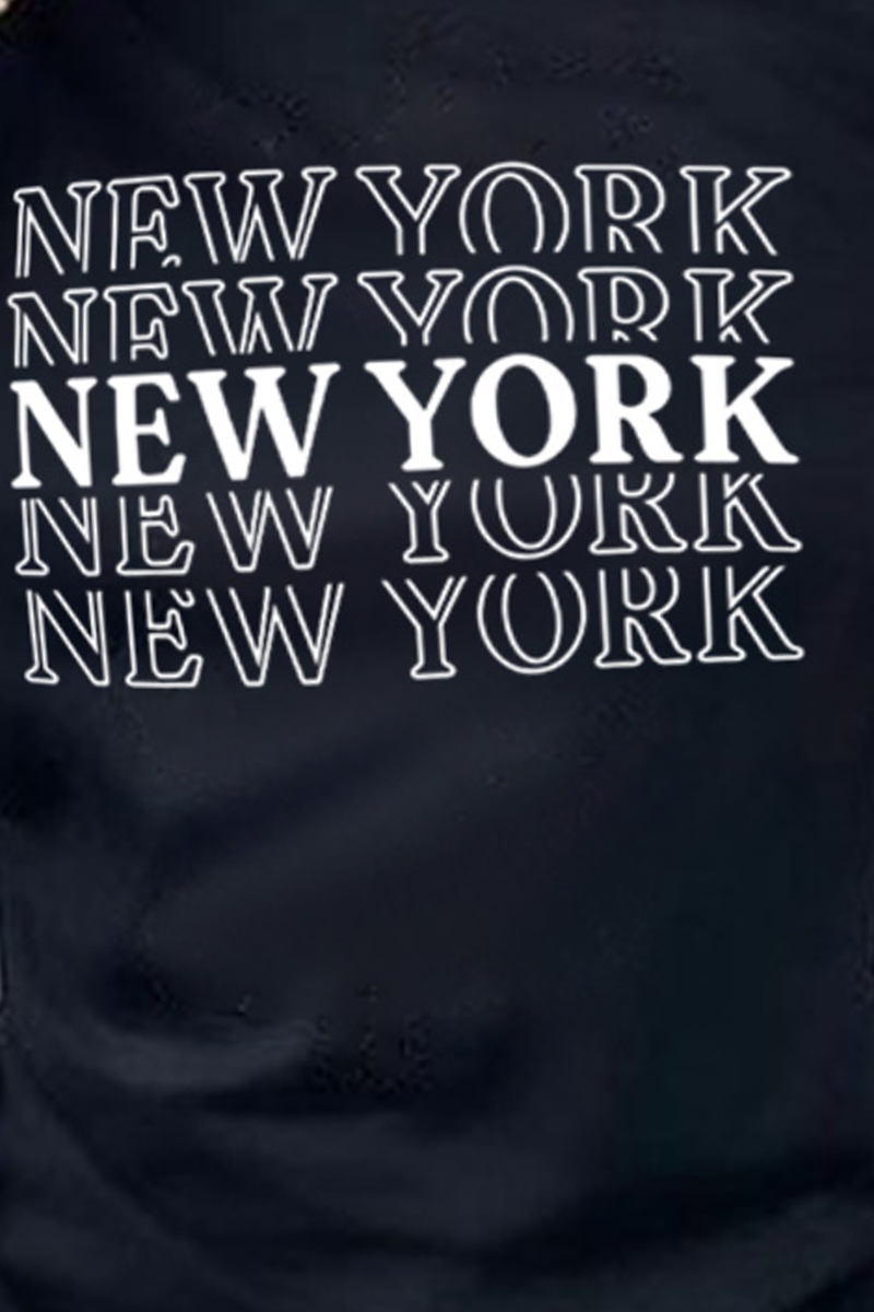 Plus Size Black New York Print Round Neck Short Sleeve T Shirt