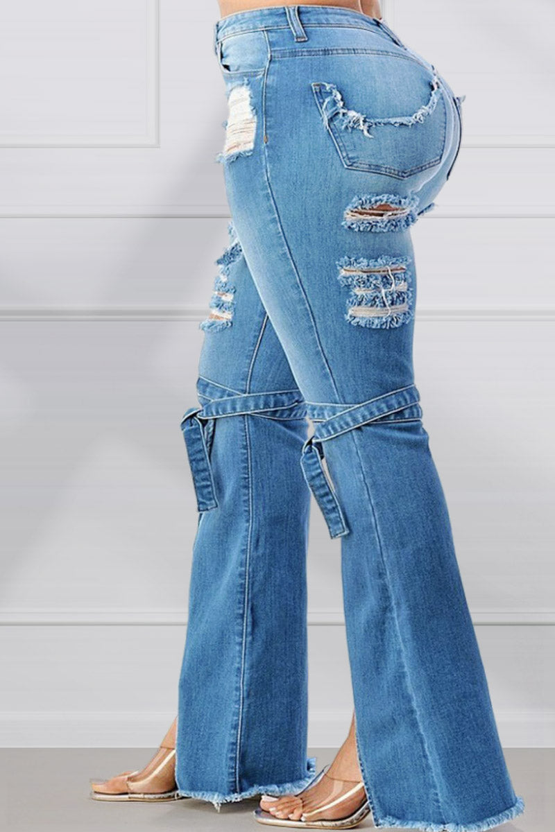 Plus Size Plain Denim Jeans Drawstring