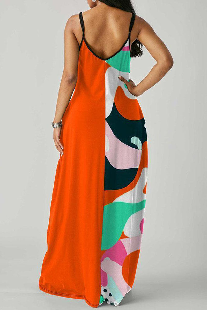 Plus Size Casual Cami Sleeveless Printed Maxi Dress