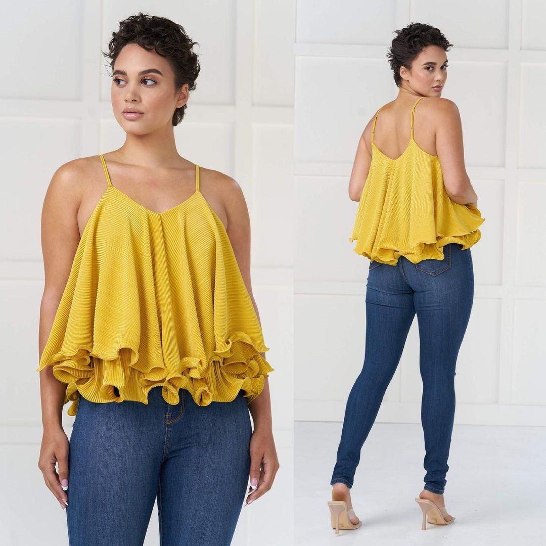 Plus Size Solid Ruffle Cami Top