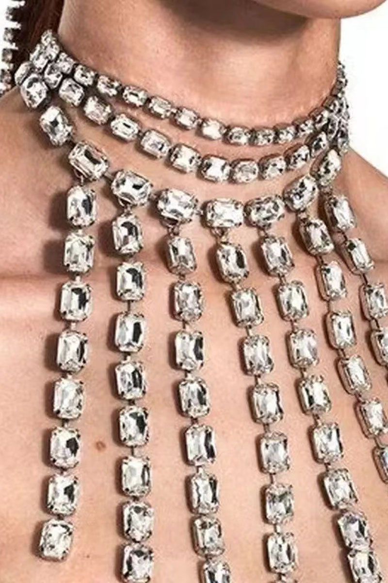 Multilayer Sequin Rhinestone Fringe Necklace - Fashionaviv-Jewellery-[product_label]