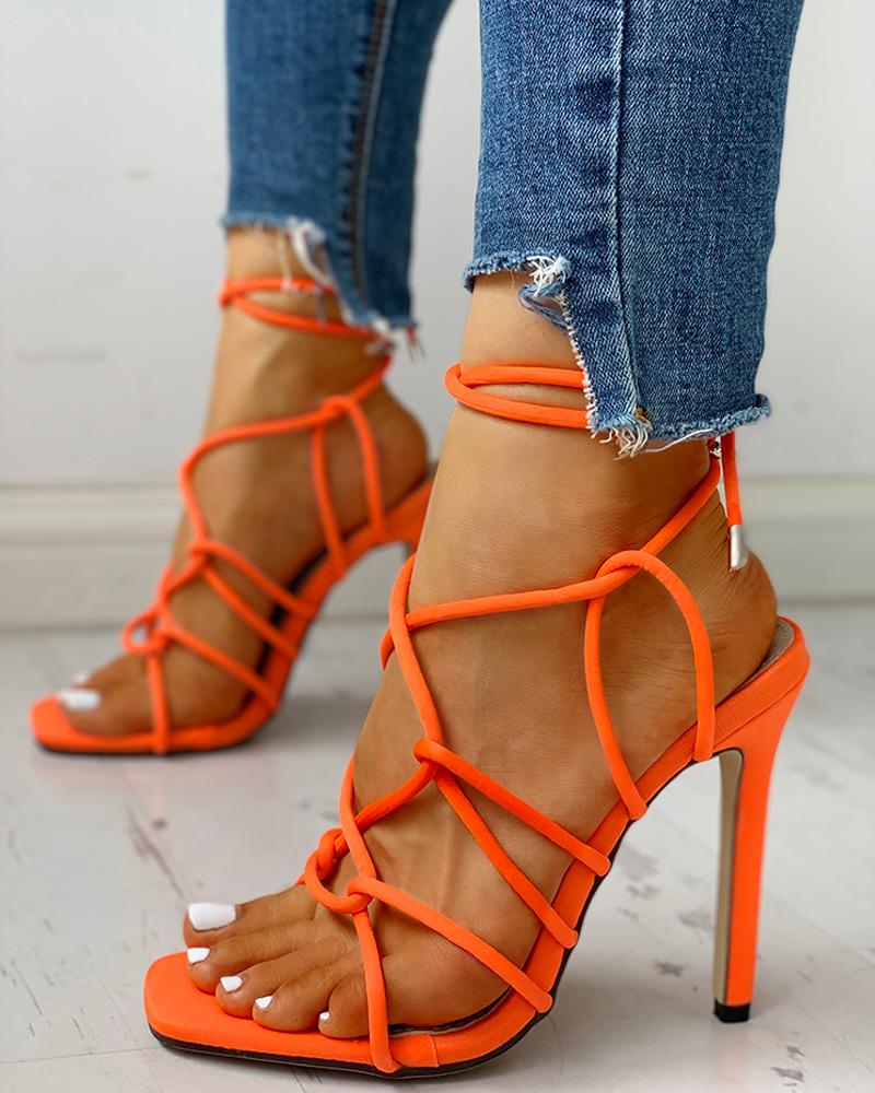 Lace-Up Design Thin Heeled Sandals