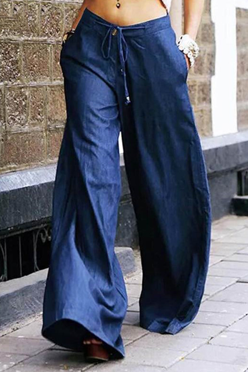 Plus Size Casual Drawstring High Waist Loose Wide Leg Pants - Fashionaviv-Pants-[product_label]